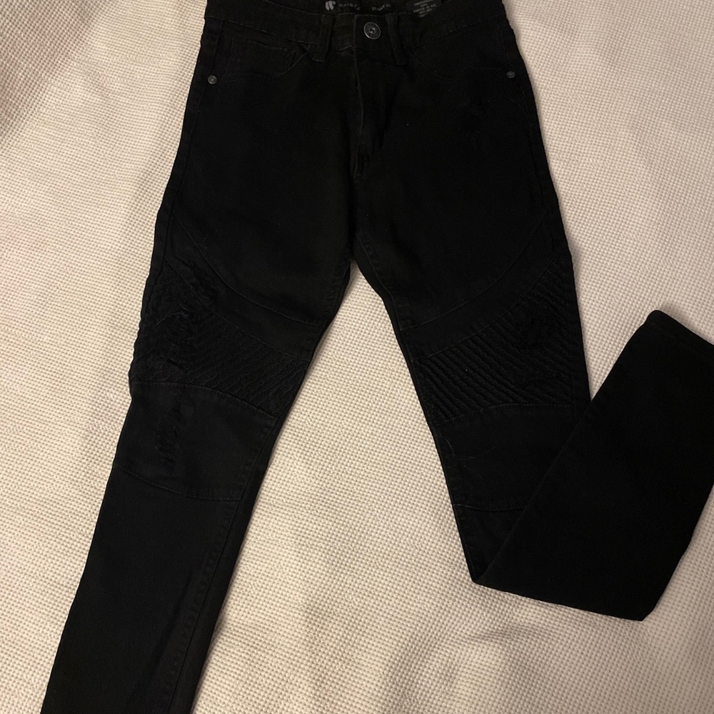 Black jeans mens 30x32 distress and texture on front